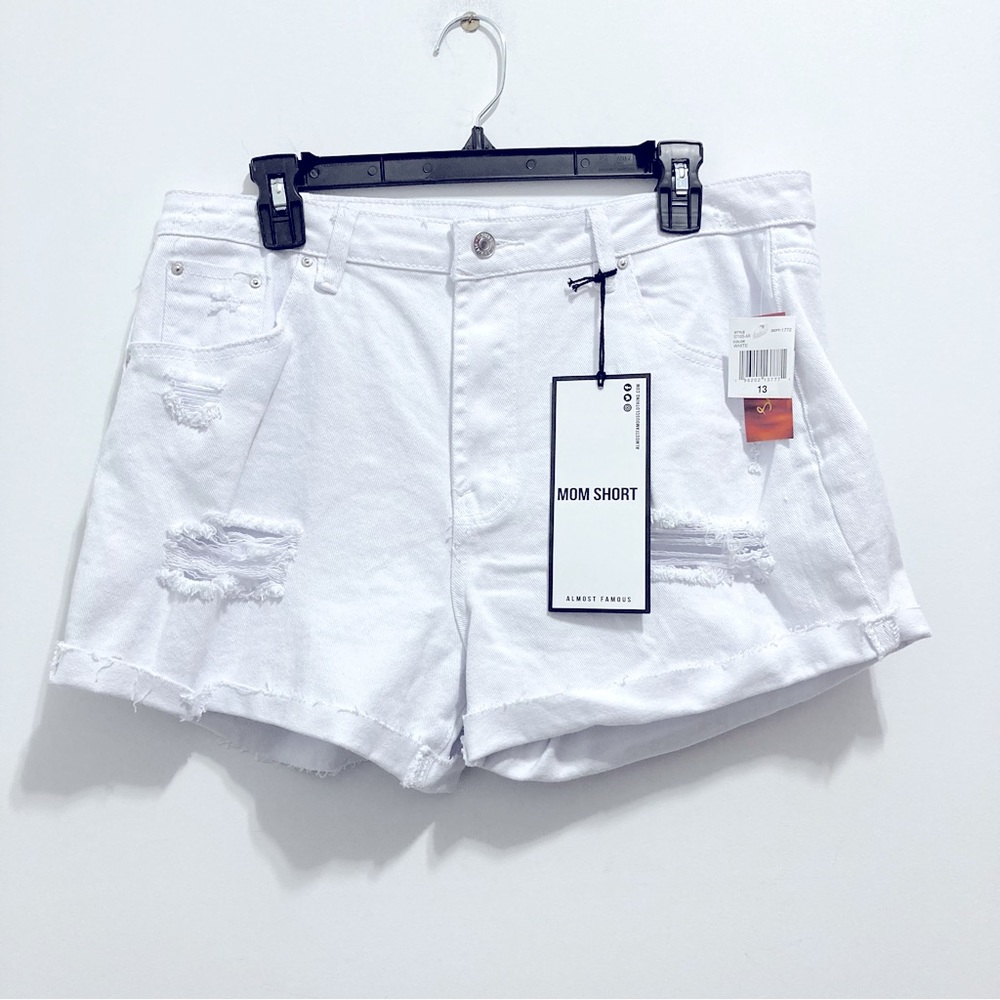 NWT Almost Famous Distressed White Flat Front Jean Shorts Denim Jorts